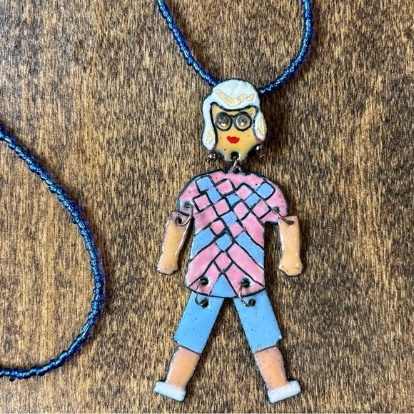 Lola Was Once a Showgirl Old Lady Pendant Necklace Hand Painted - Picture 10 of 12